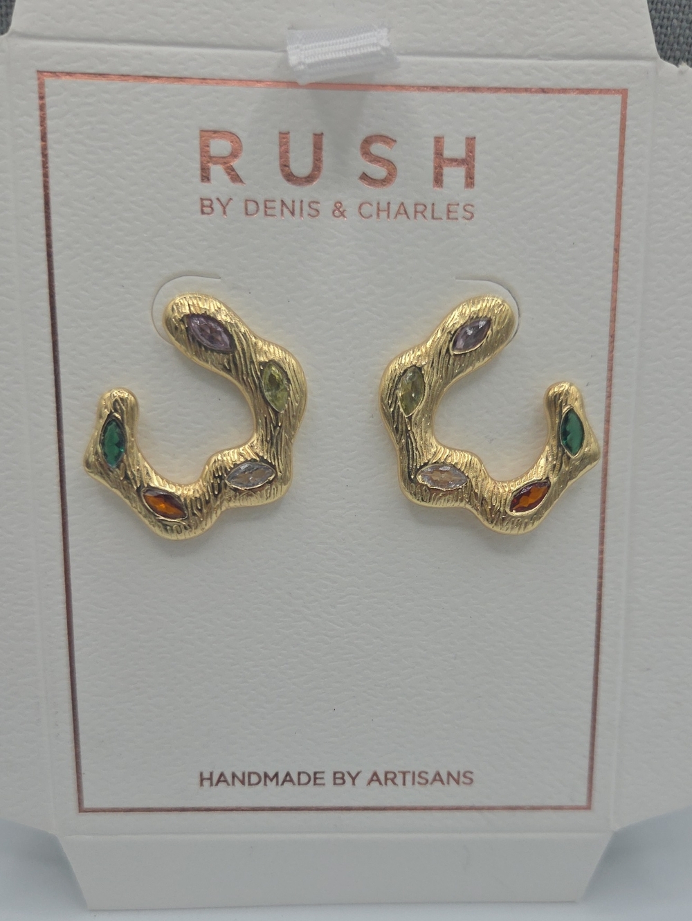 5 for $25! RUSH by Denis & Charles Gold Tone Multi-Stone Curved Stud Earrings